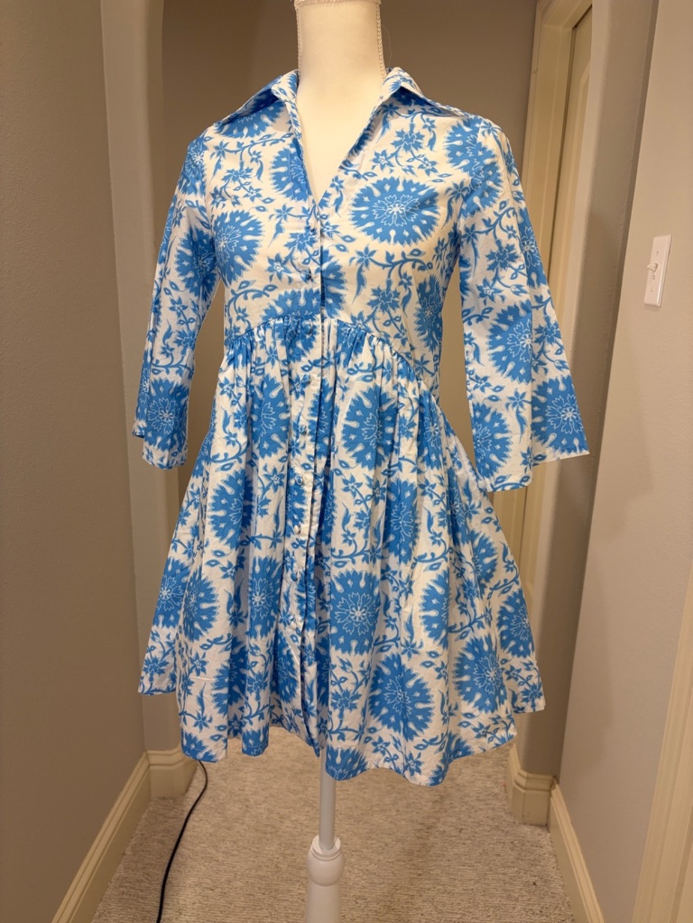 Hermoza Blue and White Floral Mini Dress